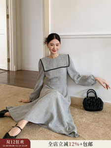 XXNING เสื้อคลุมชุดเดรสคอตั้งสไตล์ฝรั่งเศสสำหรับผู้หญิง ฤดูใบไม้ร่วง 2025 เสื้อคลุมแขนยาวเอวสูงทรงเอทรงเอ