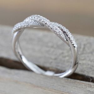 Huitan Fashion Twist Rings for Women Band White CZ Simple Stylish Accessories Party Daily Versatile Jewelry