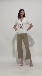 MINEOLA Luna Scarf Collar Blouse WhiteTop (Atasan wanita kekinian korean style)