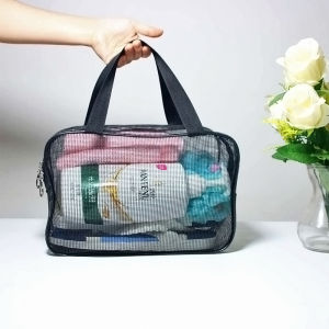 Transparent Plastic Mesh Toiletry Bag Satchel Bath Bag Portable Breathable Bath Buggy Bag Fitness Bath Cosmetic Bag Women