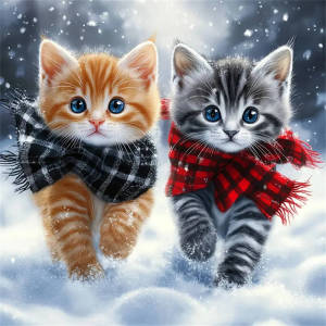 Huacan 5D DIY Diamond Painting Cute Cat Full Square Round Drill Diamond Mosaic Snow Scenery Art Home Decoration