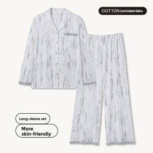 MiiOW | Pure Cotton Long Sleeve Sleepwear Set For Women Spring Autumn Lightweight Home Clothes Outwear Suitable Casual Scenarios