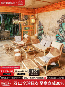 Outdoor Wicker Sofa Chair Modern Simple Style Metal Frame Sponge Filling Detachable Cover Outdoor Patio Leisure Chair