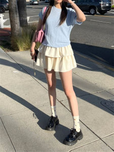 Váy Ngắn Chữ a Cỡ Lớn Bằng Vải Len Màu Trắng Cho Nữ Mùa Xuân Thu Cạp Cao Váy Ngắn Xếp Ly Phong Cách Ngọt Ngào