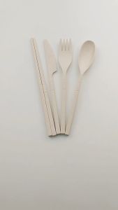 4pcs Set Portable Reusable Folding Save Space Wheat Straw Chopstick Spoon Fork Knife Cutlery Set with Case