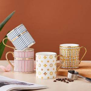 DIHUANTUO | Tách Sứ Xương Tráng Vàng Họa Tiết Café Nhạt