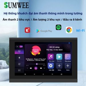 Màn Hình Cảm Ứng 7 Inch Bộ Khuếch Đại Âm Thanh Bluetooth Gắn Tường Hệ Thống Âm Thanh Gia Đình 2 Vùng Với Hệ Điều Hành Android Điều Khiển Thông Minh Máy Nghe Nhạc AC90-260V