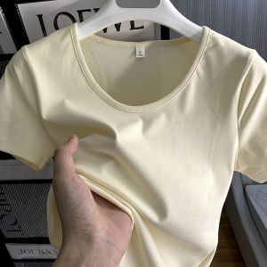 เสื้อยืดคอกลมแขนสั้นผ้าฝ้ายแท้สำหรับผู้หญิงในช่วงฤดูร้อน เสื้อผ้าทำงานสไตล์เกาหลีทรงเข้ารูปสบายๆ สีสันสดใส