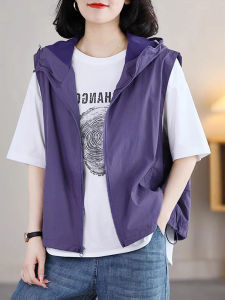 Summer Thin Womens Vest 2025 New Sleeveless Outerwear Short Breathable Sun Protection Short Top Zipper Closure Solid Color