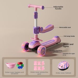 Children Foldable 3-in-1 Scooter with Seat Ride On