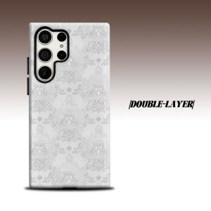 white damask For Samsung Galaxy S26 S25 S24 A56 A36 Dual Layer Luxury Fashion Full Lens Protective Case