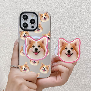 K98901 Dog Pet Mirror Phone Case Customizable DIY Cat Photo Compatible with  17Promax 16 Anti-Fall 15 Magnetic Stand 14