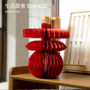 Festive Decorations Honeycomb Paper 3D Lucky Bag Display Red New Year Ornaments 3D Greeting Words Paper Festival Supplies