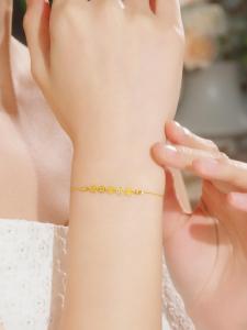 ZHOU LIU FU 周六福 750/18K Yellow Gold Bracelet Copper Coins Beaded Bracelet Timeless Daily Jewelry for Women Girl C0721052