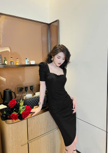 ZY·HT (Clearance - Coupons From 59RM) 2024 Summer New Elegant WomenS Body Wrap Hip Irregular Black Dinner Dress 9508 eravogue