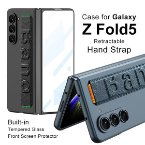 Elastic Hand Strap Z Fold 6 Grip Case Phone Cover Slim Thin Matte Anti-Fingerprint Samsung Galaxy Z Fold6 Casing Camera/Screen Protection Durable Hard PC Case with Tempered Glass