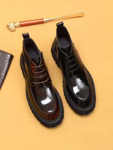 Mens Martin Boots Genuine Leather Fleece Lined Mid-Calf Thick Bottom Winter Warm British Style round Toe Zipper Closure