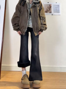 QIANCHANGNAAI | Black Grey Warm Skinny Loose Wide Legged Flare Jeans