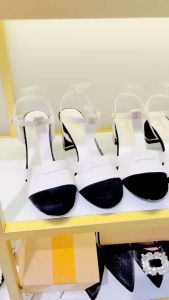 Giày sandal CN rọ trắng HALEY STORE 3cm mũi tròn đen gót vuông sang chảnh tiểu thư bền đẹp đi chơi đi tiệc đi học kỉ yếu