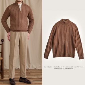 Wool Blend Slim Fit Turtle Neck Rib Knit Sweater