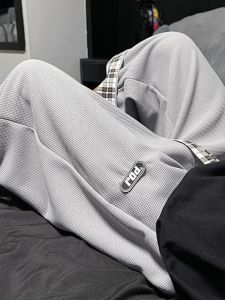 Waffle Sports Cropped Pants Mens Summer Loose Overknee Six Points Shorts Ins Trendy Curling Wide Leg Cropped Pants