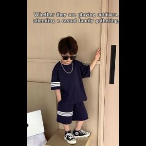 Baby 4Line Waffle Fabric T-Shirt & Short Terno Set Cool & Breathable Korean Style for Kids 2-7yrs