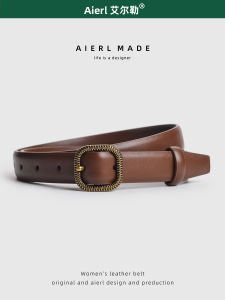 Brown Genuine Leather Belt Womens Fashionable Versatile Summer New Style Decorative Belt for Denim Jeans Retro Alloy Buckle