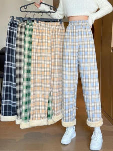 Thickened Fleece Lined Straight Leg Pants Winter High Waist Warm Casual Trousers Womens Long Pants 2025 New Style Sheepskin