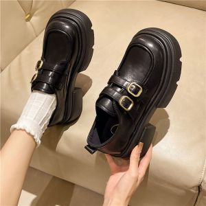 รองเท้าหนัง PU สไตล์อังกฤษ รองเท้าส้นหนา ผู้หญิง รองเท้า JK ญี่ปุ่น 2023 สีทึบย้อนยุค สะดวกสบาย และหลากหลาย