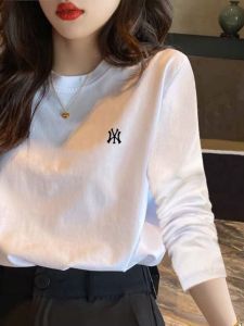 European Goods White Pure Cotton New Arrival Long Sleeves T-Shirt Shoulder round Neck Fall and Winter Inner Wear American Western Style Shirt Womens Top