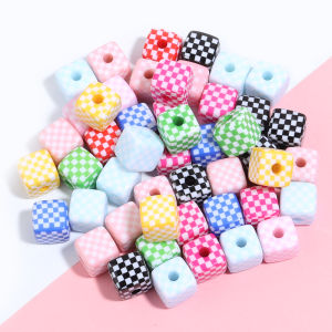 10 Pcs Colorful Acrylic Checkerboard Pattern Beads Spaced Loose Cube Beads For Jewelry Making DIY Charms Kids Toy Accessories