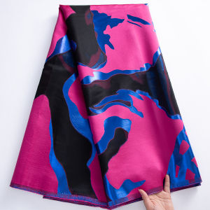 Fuchsia African Damask Nigerian Tulle Lace Fabric High Quality Embroidery Party Gown Dress Brocade Jacquard Wedding 5Yards S4423