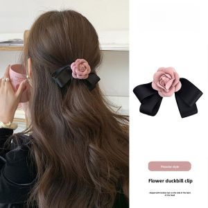 Camellia Bows Barrettes Half Tie Ponytail Clip Classy Headdress Clip Side Clip Duckbill Clip Classic Style Barrettes