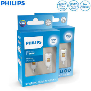 Philips | Philips LED T10 W5W Ultinon Pro6000 4000K 6000K White Bright Car Interior Lamps Turn Signal No Flash Flickering Error Free Pair