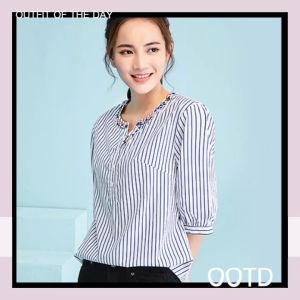 LeaShop Sale 🛒 สำหรับผู้หญิงสวยๆ เสื้อสำหรับคอจีนลายทาง ผ้านิ่มดีมาก รูปลักษณ์สูงสุด รีบมาตำ