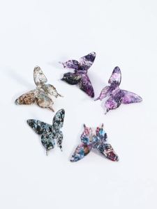 5Pcs Acrylic Butterfly Clear Splash‑Ink Oil Painting Style Straight‑Hole Loose Beadsor for Jewelry Making Diy Bracelet Necklace