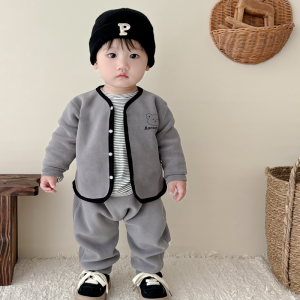 Áo Khoác Cardigan Lót Lông Cừu Giữ Nhiệt Cho Trẻ Em Mùa Thu Đông Áo Khoác Ngoài Đơn Giản Không Có Xương Cho Trẻ Sơ Sinh Và Trẻ Nhỏ