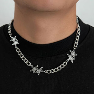Ingemark Punk Geometric Pentagram Pendant Choker Necklace for Men Hip Hop Sliver Color Necklace Men Fashion Street Jewelry Gift