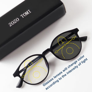 Progressive Multifocal Reading Glasses Photochromic Clear Vision Round Frame Lightweight to Wear Stylish Appearance Suitable for Both Men and Women