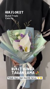 HER.FLORIST 3 Cala Lily Soap and Dried Flowers Bouquet / Buket Bunga Sabun Cala Lily dan Bunga Kering/ Buket Wisuda / Hadiah Kado