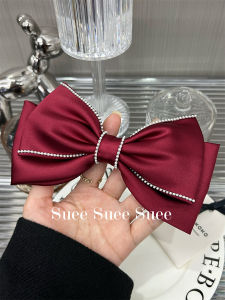 คลิปผมโบว์ผีเสื้อสองชั้นผ้าซาตินสีแดงไวน์สไตล์เจ้าหญิงแฮนด์เมด Dongdaemun คลิปผมสไตล์เกาหลีสำหรับงานปาร์ตี้