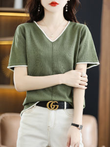 YUEXINYIRONG | Cotton Womens Short Sleeve V-Neck Loose Summer T-Shirt