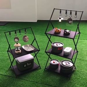 Outdoor Camping rack Multilayer Camping Folding Shelf Portable Picnic Cookware hanging rack Storage Rack Picnic Home Kitchen
