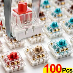 100Pcs 3 Pin Blue Red Brown Clicky Switches with Switch Puller Keyboard Clicker Keys Mechanical Keyboard Switches Clickers