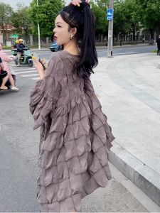 Elegant Pleated Loose Womens Dress Beautifully Designed Summer 2025 New Arrival Korean Style Commute Short Sleeve Dress