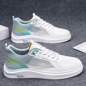 Mens Summer Breathable Fly Knit Mesh Slip-On Soft Bottom Sports Casual Flat Shoes Anti-Odor Lightweight Comfortable Sneakers