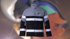 Weldas Arc Knight Welding Protective Clothing for Welders - With Reflective Strips & Warning Patches Thickened Permanent Flame-Retardant Fabric & Washable Cowhide Leather 38-4355
