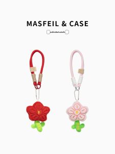 MASFEIL | Dây đeo điện thoại may mắn màu đỏ chống thất lạc dạng ngắn bằng nhung