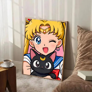 KAYOU | Frameless 5D DIY Diamond Painting Kit S-Sailor M-Moon Cute Anime Art Full Drill Rhinestone Mosaic Wall Decor Gift for Adults