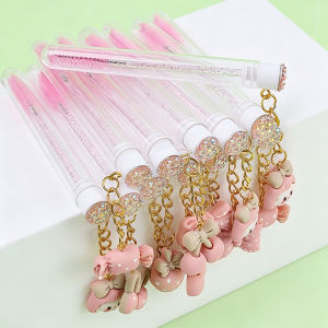 5pcs Pink Tube Eyelash Makeup Brush With Gold Keychain And Bowknot Pendant Lash Lifting Brushes For Lashes Extension Beauty Tool